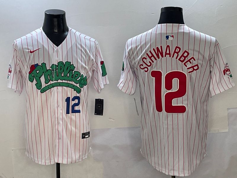 Men Philadelphia Phillies #12 Schwarber White Stripe Fourth generation Joint Name Nike 2025 MLB Jersey style 3->philadelphia phillies->MLB Jersey